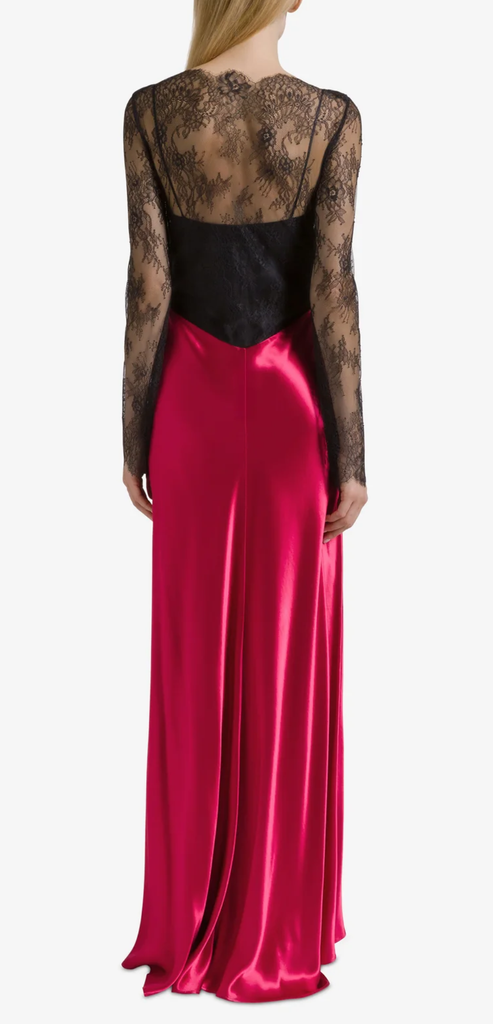 ALBERTA FERRETTI ABITO FUCSIA IN RASO LUCIDO E PIZZO