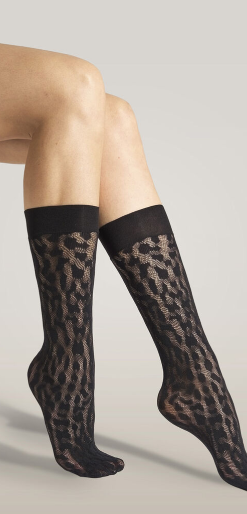 WOLFORD BLACK REPTILE NET SOCKS