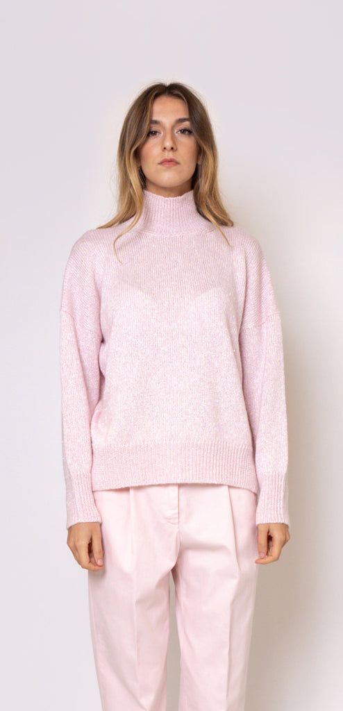 PESERICO EASY PINK SWEATER WITH PAILLETTES