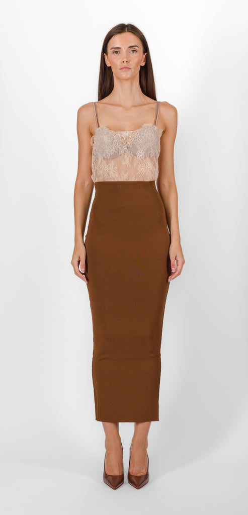 ALBERTA FERRETTI BROWN STRETCH VISCOSE SKIRT