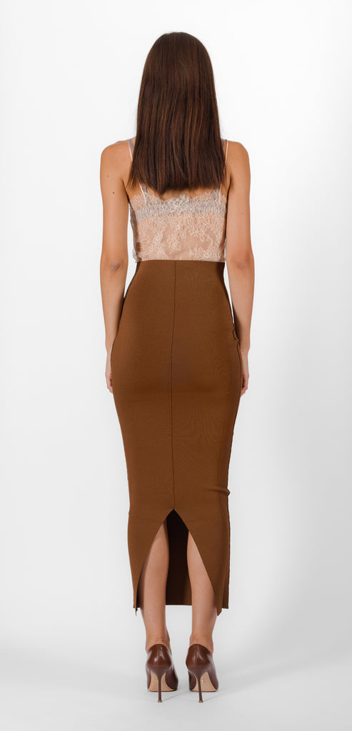 ALBERTA FERRETTI BROWN STRETCH VISCOSE SKIRT