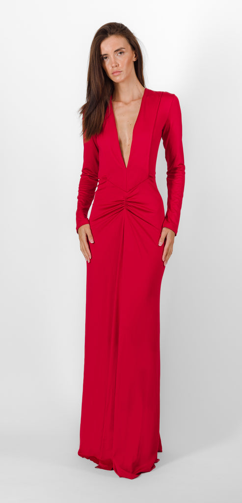 VICTORIA BECKHAM LONG RED DRESS