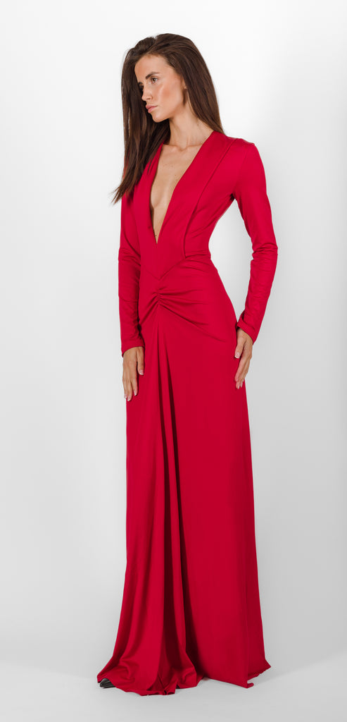 VICTORIA BECKHAM LONG RED DRESS