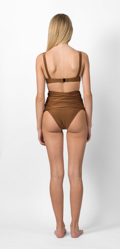 PHILOSOPHY DI LORENZO SERAFINI BROWN DRAPED COSTUME