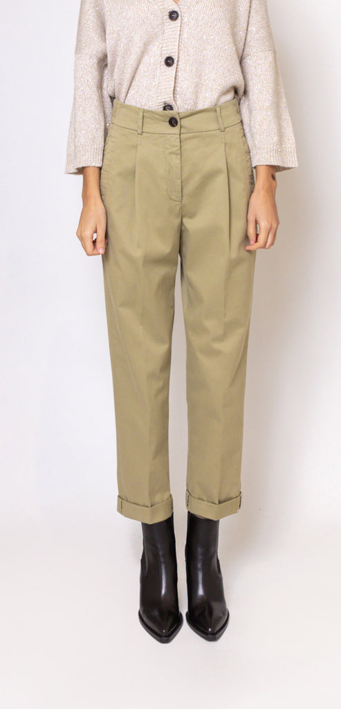 PESERICO EASY GREEN HIGH WAISTED TROUSERS