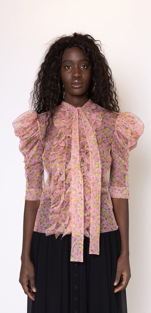 PHILOSOPHY BY LORENZO SERAFINI SHIRT IN FLORAL TULLE FABRIC