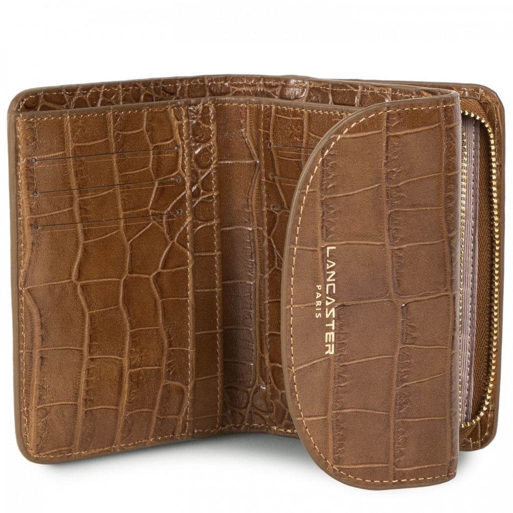 Lancaster Paris brown croco finish leather mini wallet